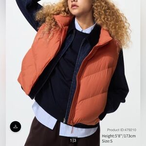 Uniqlo Women's Vibrant Orange Puffer Vest slightly cropped